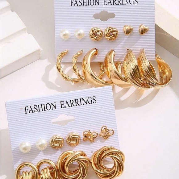 GOLD FASHION 11pcs. FAUX PEARL DECOR EARRINGS SET - Picture 3 of 5
